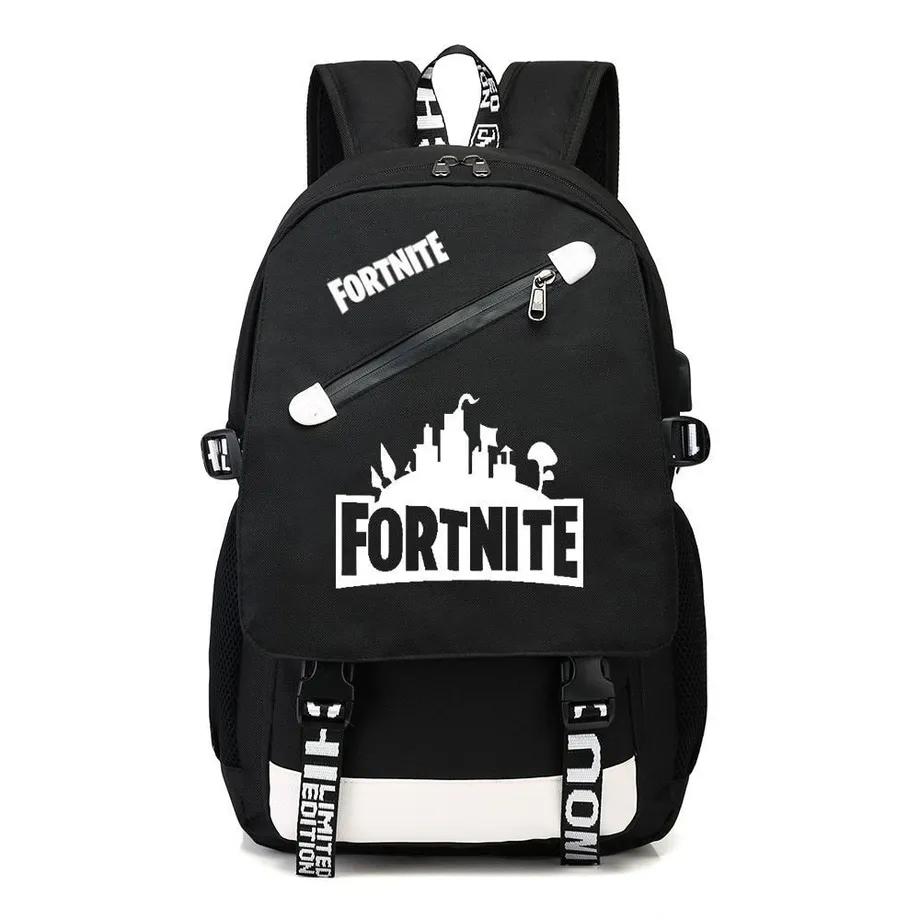 Školní batoh se vstupem pro USB a sluchátka s potiskem Fortnite b