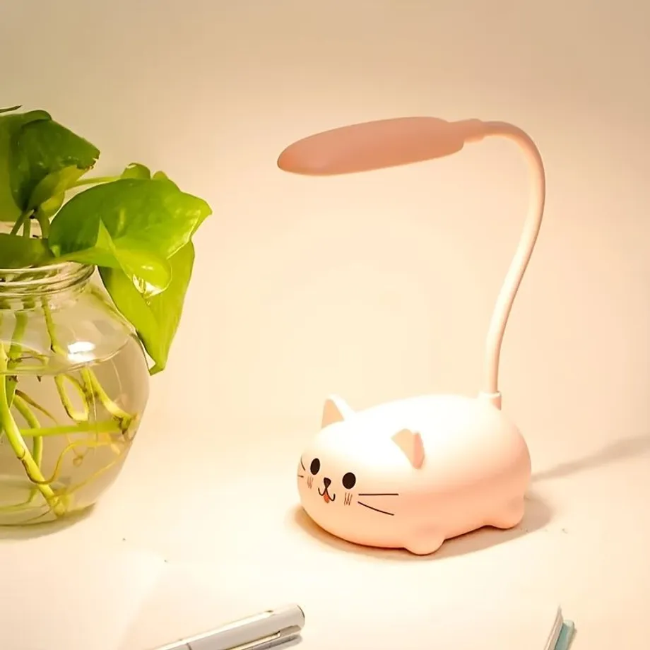 1ks nastavitelná stolní lampa, noční světlo Cartoon Cute Cat, dobíjecí LED stolní světlo USB, teplá bílá stolní lampa na ochranu očí