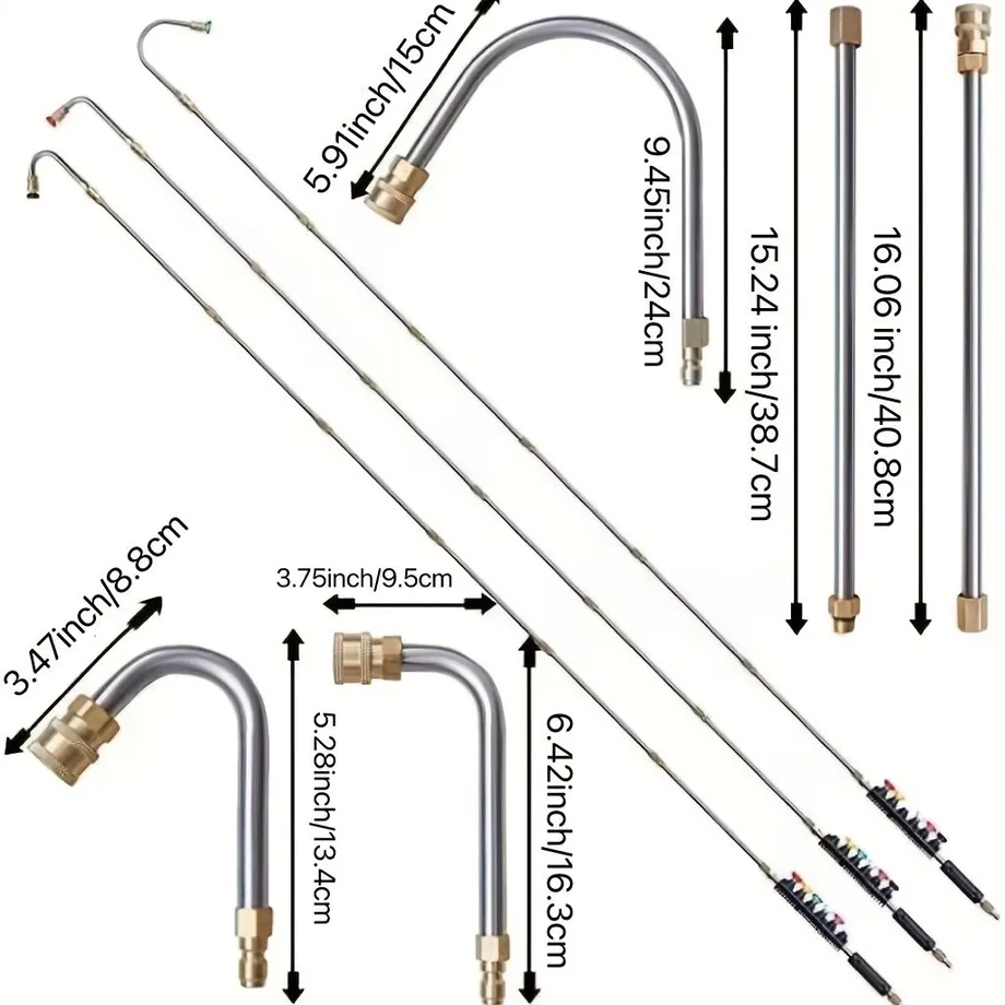 1 sada vysokotlakého čisticího stroje Čištění s dlouhou rukojetí Prodlužovací hůlkový žlab Vysokotlaká vodní pistole 2,54/10,16 cm Quick Connect Upgrade ostřikovací tryska se 6 rozprašovacími tryskami