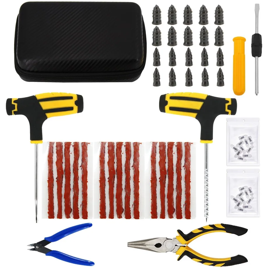 Sada nářadí na opravu pneumatik Auto Bike Puncture Plug Garage Needle Nose Pliers Vacuum Film Nail Screws W/ Storage Case