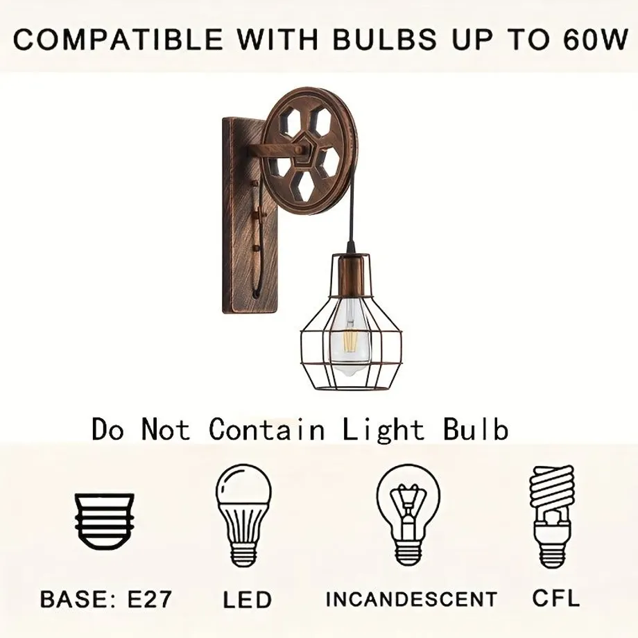 Vintage Industriální Nástěnné Svítidlo - Rustikální Noční Lampička
