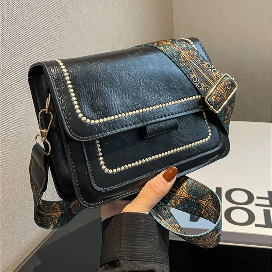 Nádherná vintage crossbody kabelka se čtvercovým tvarem a retro PU klopou - ideální na rameno