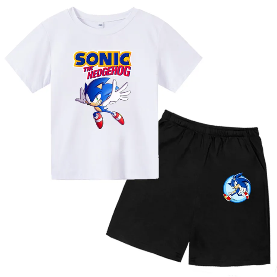 Dětská sportovní souprava s potiskem ježka Sonic - šortky + tričko