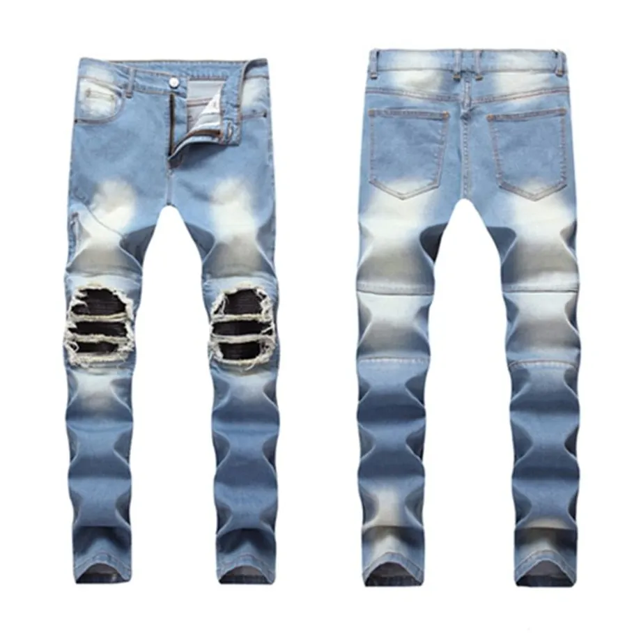 Pánské módní džíny Slim Fit Elastic Ripped Jeans