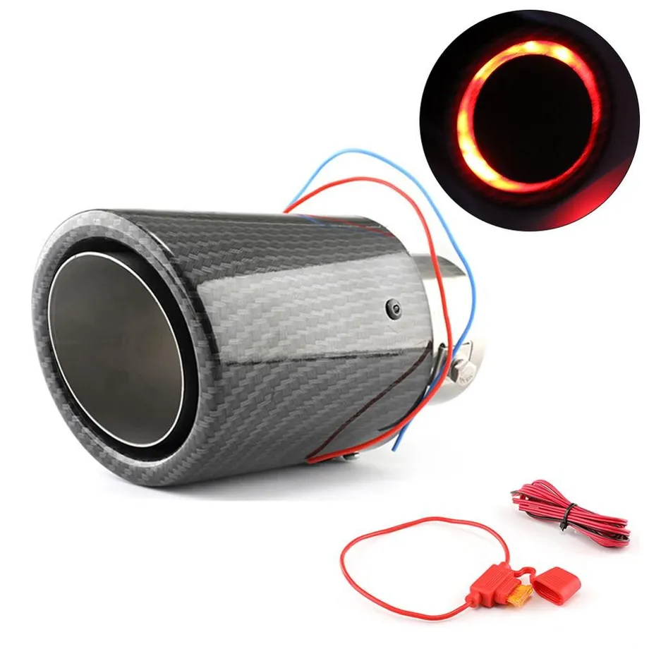 Auto příslušenství 63-65mm Carbon Fiber Color Car Exhaust Muffler Pipe Tip s LED Light Muffler Exhaust Car Accessories