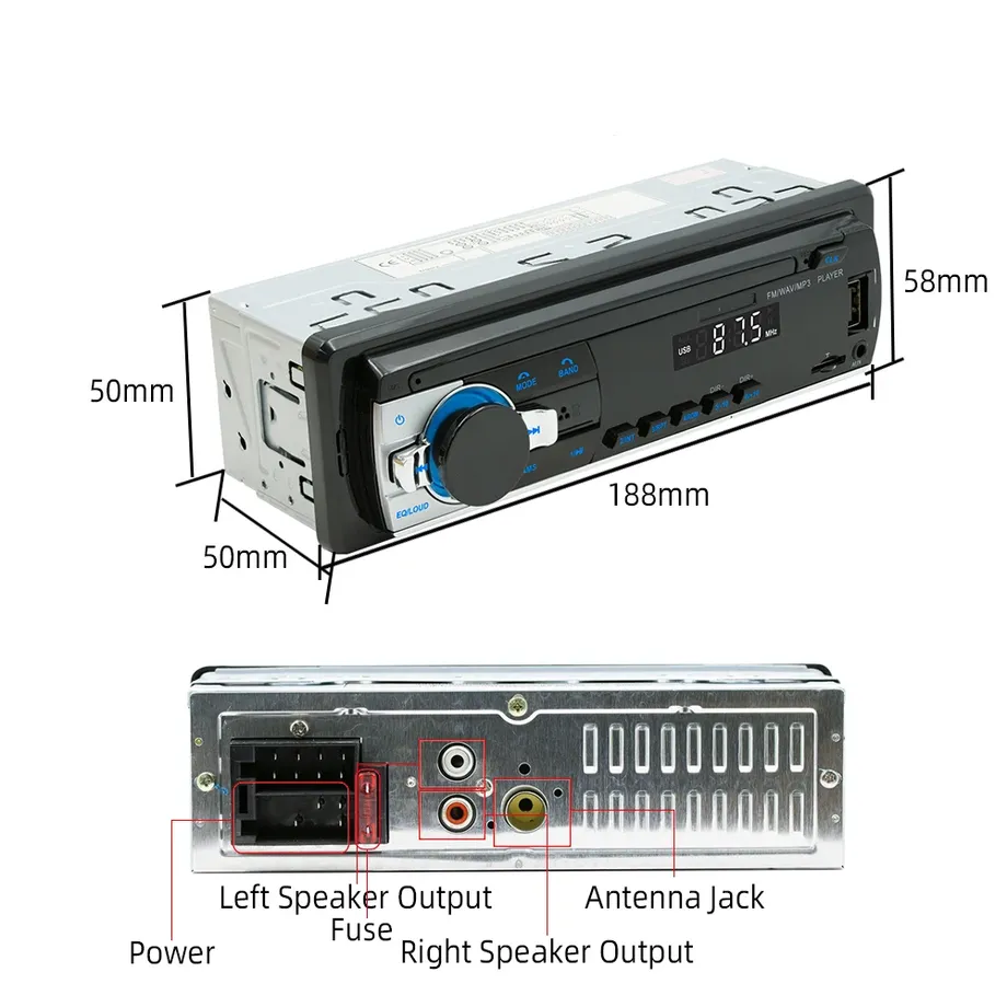 Stereo autorádio s připojením bluetooth, AUX, USB, microSD čtečkou - 1DIN připojení