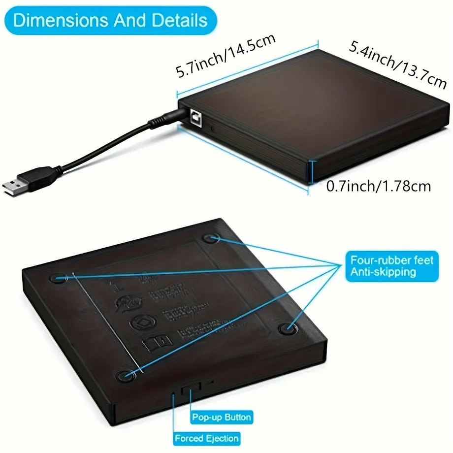 Externí optická DVD mechanika USB 2.0 - Čtečka a vypalovačka CD/DVD pro notebooky s možností vypalování