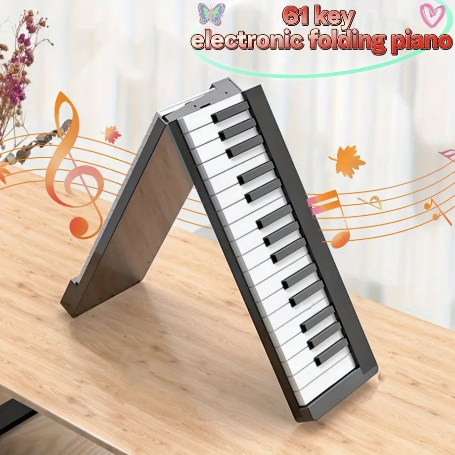 Kompaktní chytré piano s 61 klávesami - online výuka hudby, externí audio a sluchátka, standardní velikost, LED displej, USB