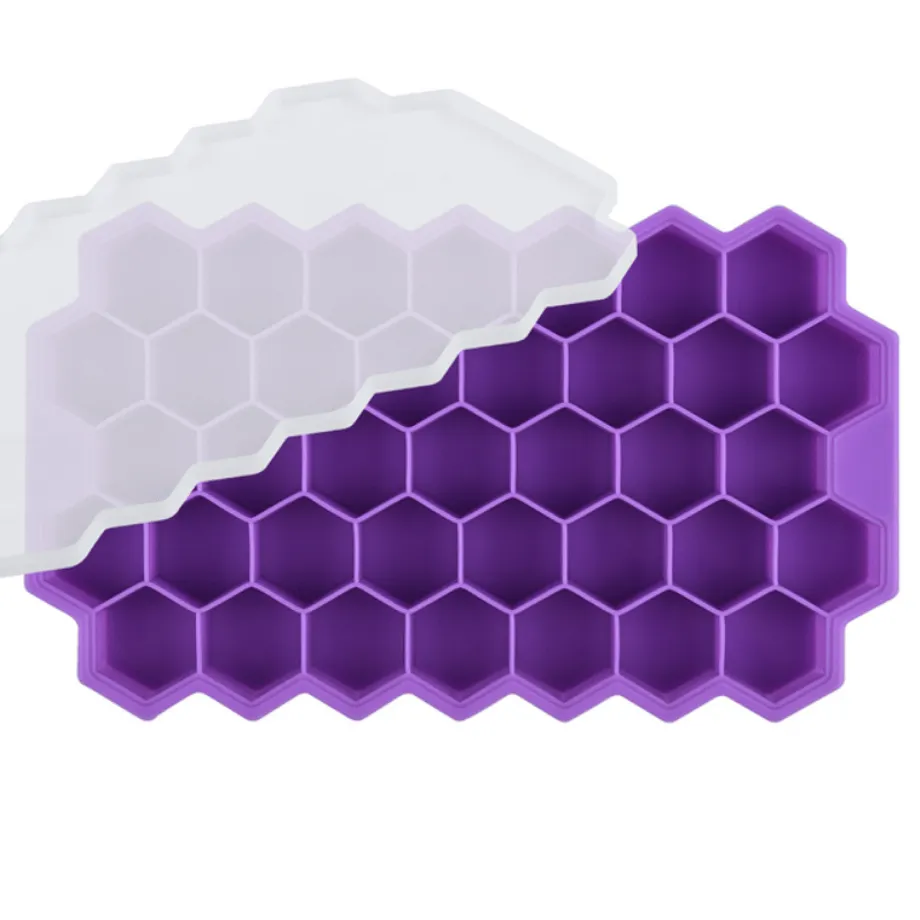 Silikonová forma na ledové kostky v plástvové struktuře - 37 hexagonálních kostek pro perfektní ledové kostky a koule