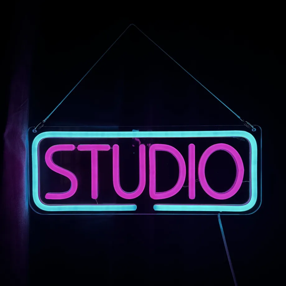 Neonová cedule Studio: LED písmena hudby, osvětlený bar, hudební studio, dekorace na zeď ložnice, párty, klub, garáž, domovní párty