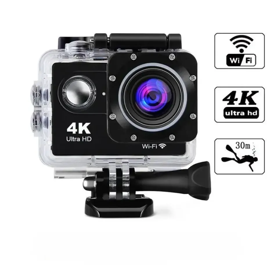 Akční kamera 4K30FPS: Ultra HD záběry i pod vodou, voděodolná, pro outdoorové sporty, s Wi-Fi a 32GB paměťovou kartou