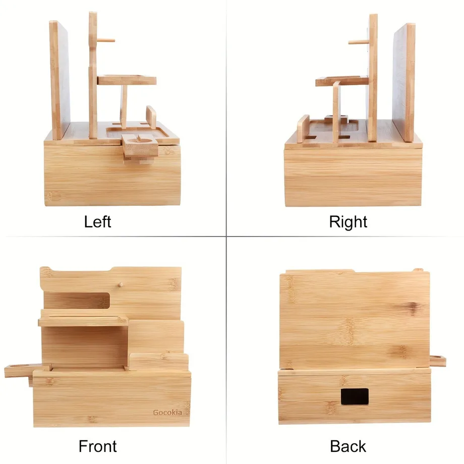 Bambusové Elektronické Příslušenství Úložný Box Nabíjecí Dok Pro Mobilní Telefon Držák Na Ukládání Do Kanceláře Držák Na Postel