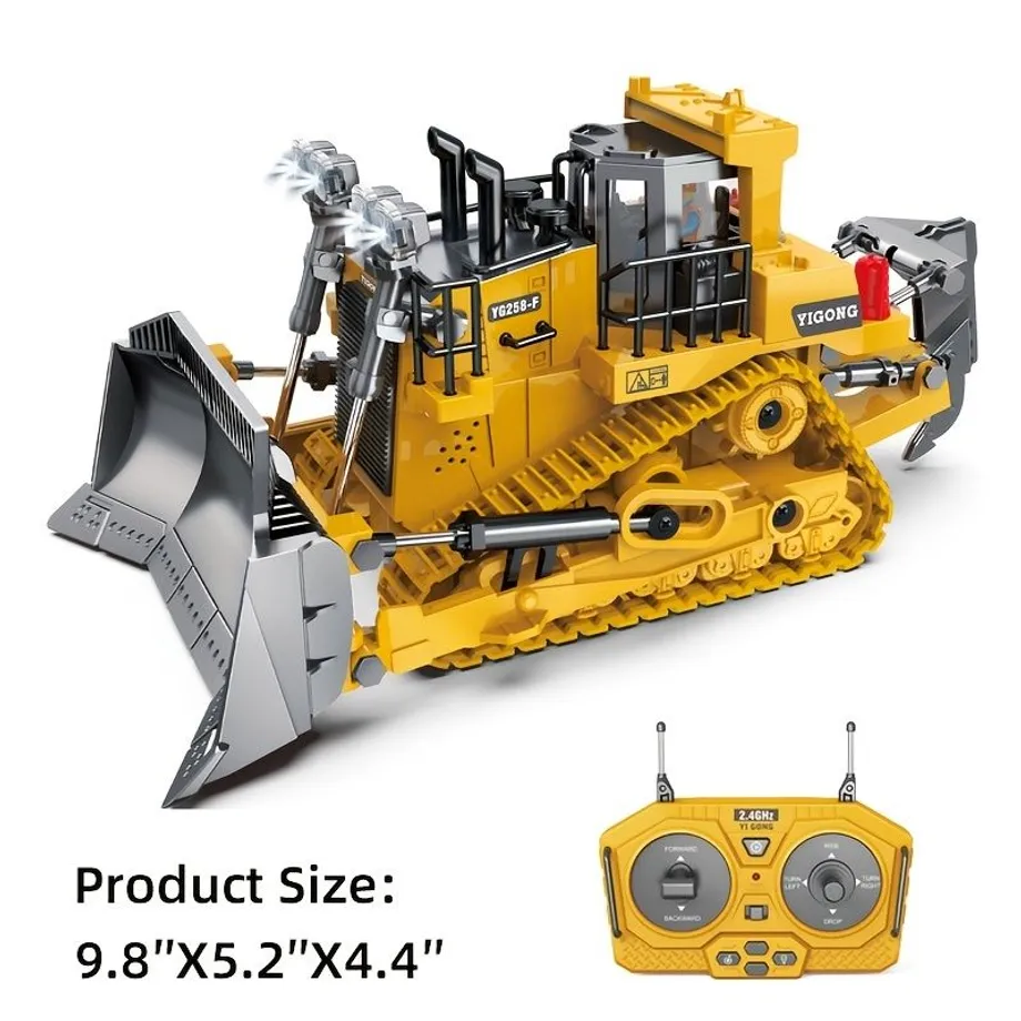 RC Buldozer s 9 Kanály, 2,4 GHz, Světla & Zvuk, Kov. Korba, Nabíjecí Baterie