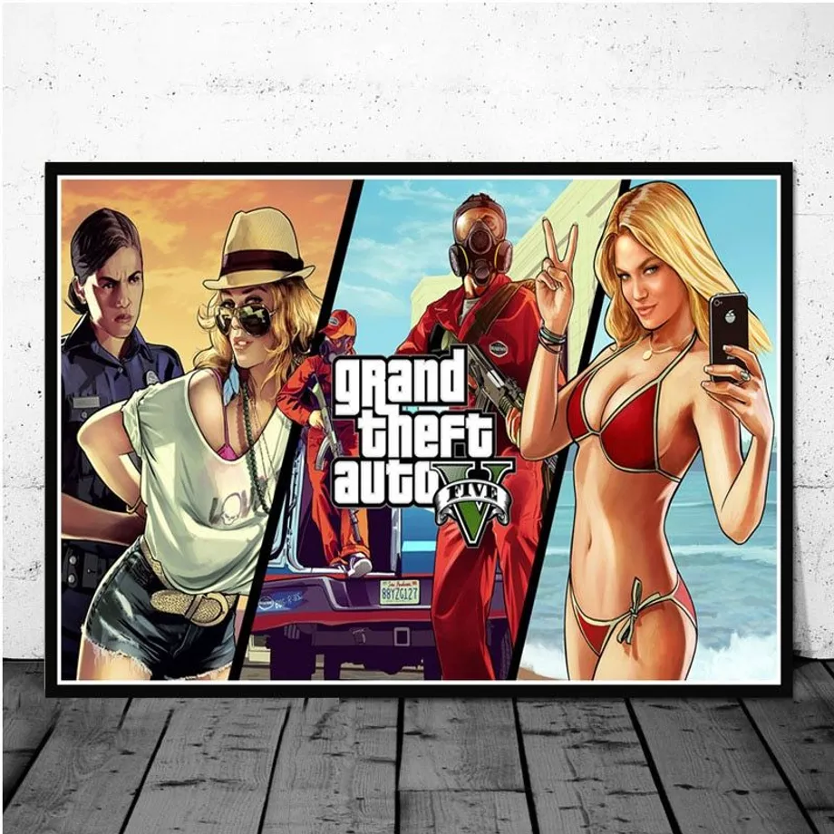 Nástěnný plakát s motivy postav ze hry Grand Theft Auto 14 13 x 18 cm