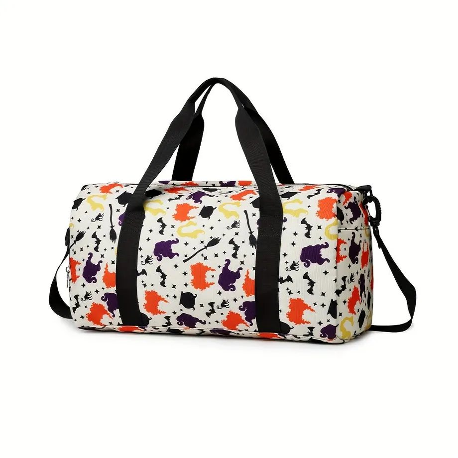 Halloween Ghost Skull Print Cestovní Taška Duffle Bag, Carry On Velká Kapacita Crossbody Bag, Přenosná Sportovní Taška S Kufrovou Rukávem A Oddělením Na Boty