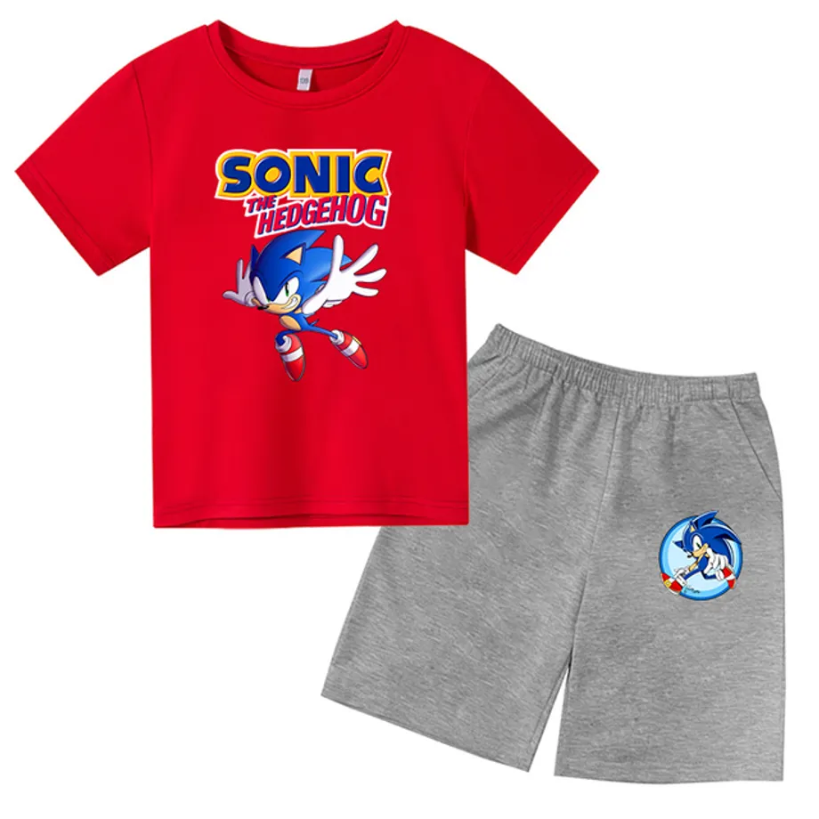 Sportovní dětská souprava s potiskem ježka Sonic - šortky + tričko