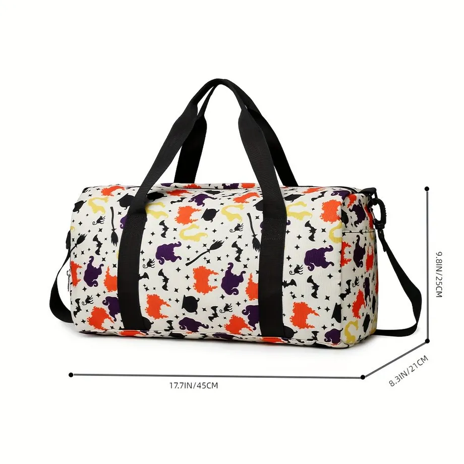 Halloween Ghost Skull Print Cestovní Taška Duffle Bag, Carry On Velká Kapacita Crossbody Bag, Přenosná Sportovní Taška S Kufrovou Rukávem A Oddělením Na Boty