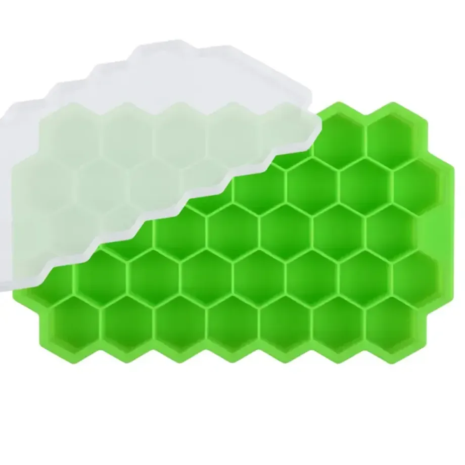 Silikonová forma na ledové kostky v plástvové struktuře - 37 hexagonálních kostek pro perfektní ledové kostky a koule