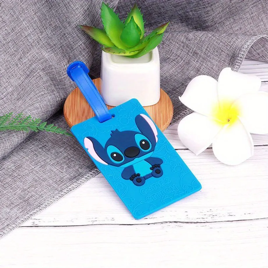 Disney Stitch 3D silikonová přívěšek na zavazadla, cartoon štítek na cestovní ID, módní držák na palubní lístek, s bezpečnou upevňovací poutkem