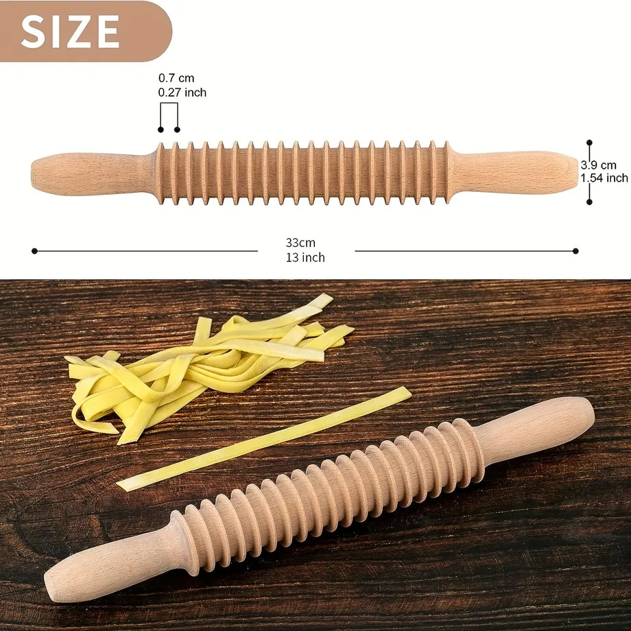 Ruční tvořítko na těstoviny z bukového dřeva a váleček na nudle a špagety