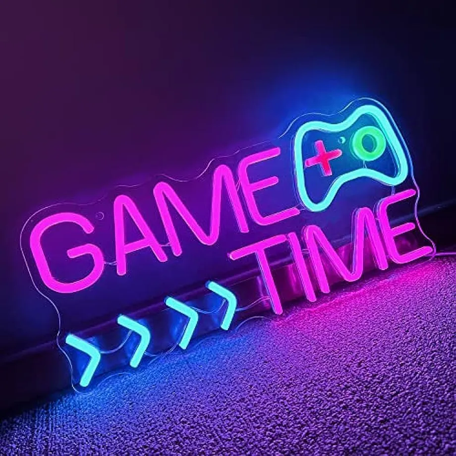 Neonový LED nápis "Game Time" na zeď - Pro herní zónu a párty