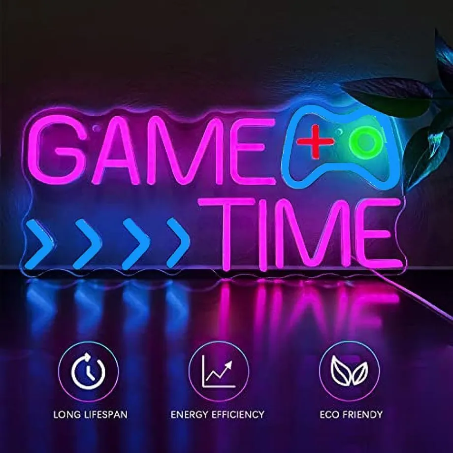 Neonový LED nápis "Game Time" na zeď - Pro herní zónu a párty