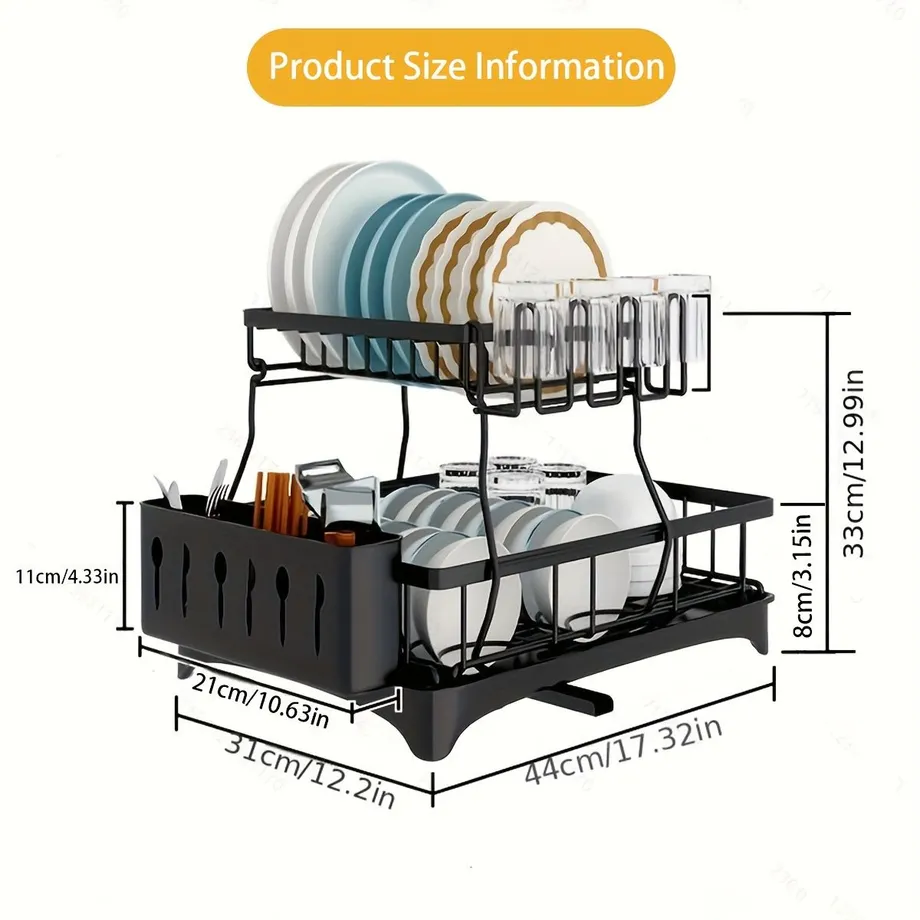 Odnímatelný kuchyňský odkapávací stojan na nádobí a misky 2 patra | Velká kapacita | Domácnost