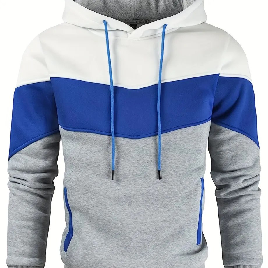 Barevný blokový pánský hoodie, stylová mikina s kapucí a grafickým motivem, streetwear, zimní, podzimní, dárek