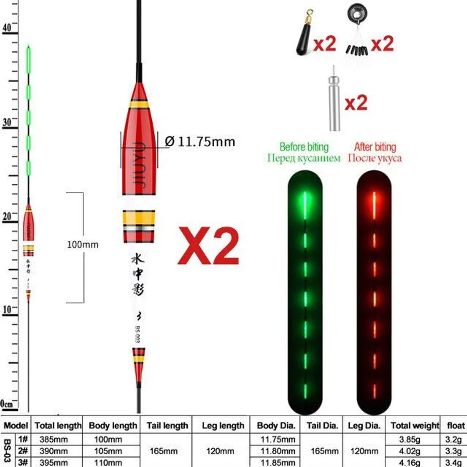 Letní rybaření Smart LED plovák 2ks Bite Alarm Fish Light Color Automatická noční elektronická měnící se bójka s baterií CR4252022