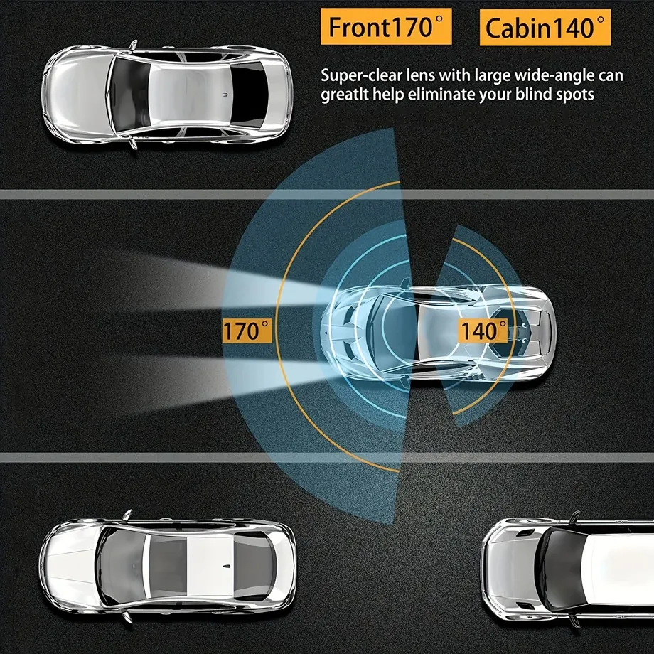 Autokamera přední a vnitřní, 8,03 cm, 1080P, G senzor, HD noční vidění, cyklické nahrávání, široký úhel - DVR do auta