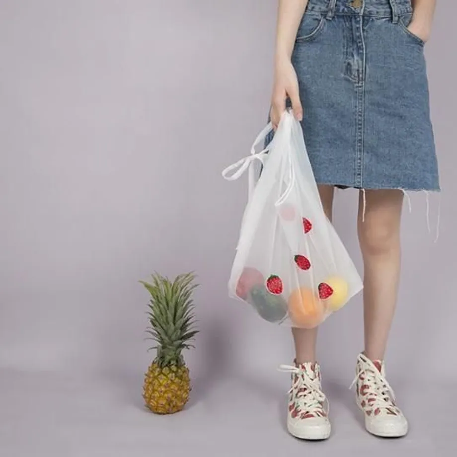 Kawaii vyšívané ovoce Mesh Tote Bag přes rameno