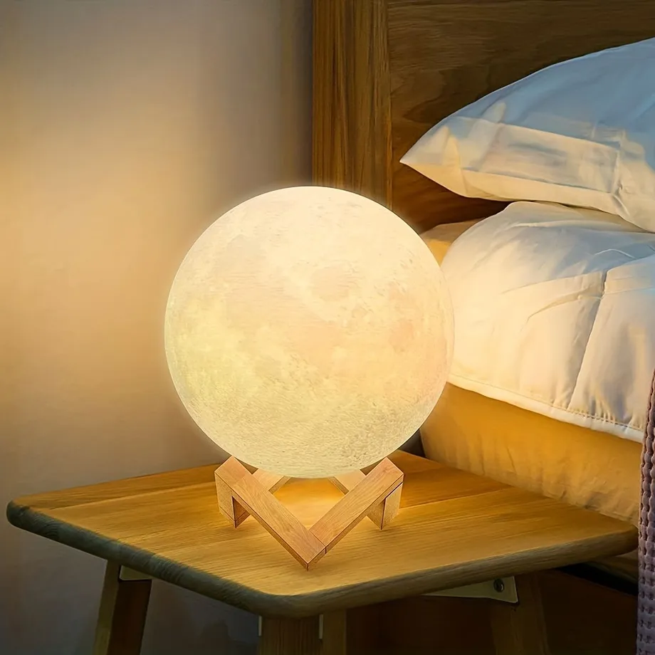 Moon Lampa Do Ložnice Moon Night Light Pro Dospělé - Dárky Pro Ženy Muži Dárky K Valentýnu Vánoční Dárky Dálkové Dotykové Ovládání Dřevěný Stojan 16 Barev 4,7 Palce