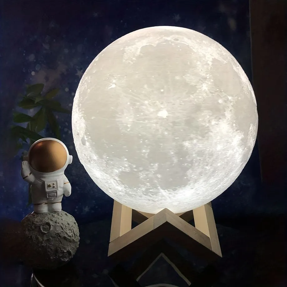 Moon Lampa Do Ložnice Moon Night Light Pro Dospělé - Dárky Pro Ženy Muži Dárky K Valentýnu Vánoční Dárky Dálkové Dotykové Ovládání Dřevěný Stojan 16 Barev 4,7 Palce