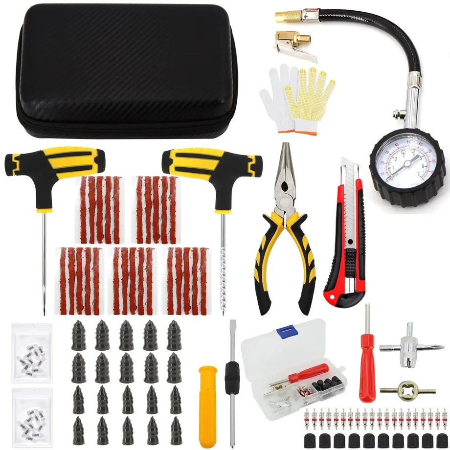 Sada nářadí na opravu pneumatik Auto Bike Puncture Plug Garage Needle Nose Pliers Vacuum Film Nail Screws W/ Storage Case