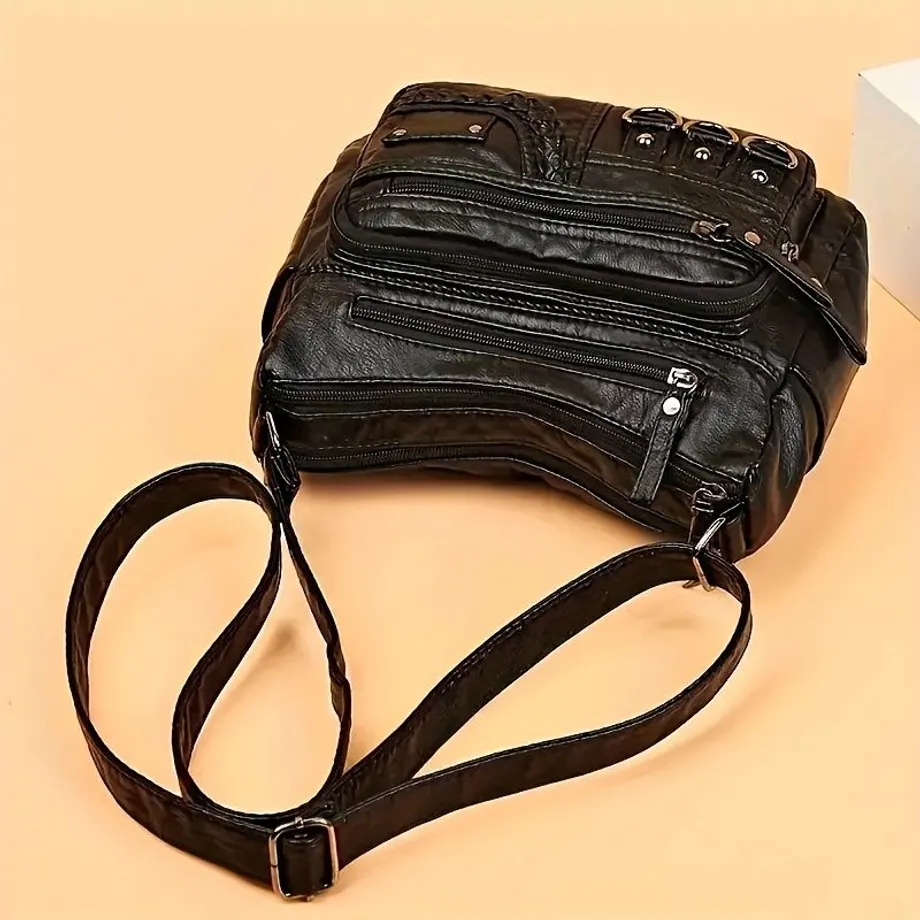 Vintage dámská crossbody kabelka s několika oddíly, retro ramenní taška v jednobarevném provedení - módní kabelka a psaníčko