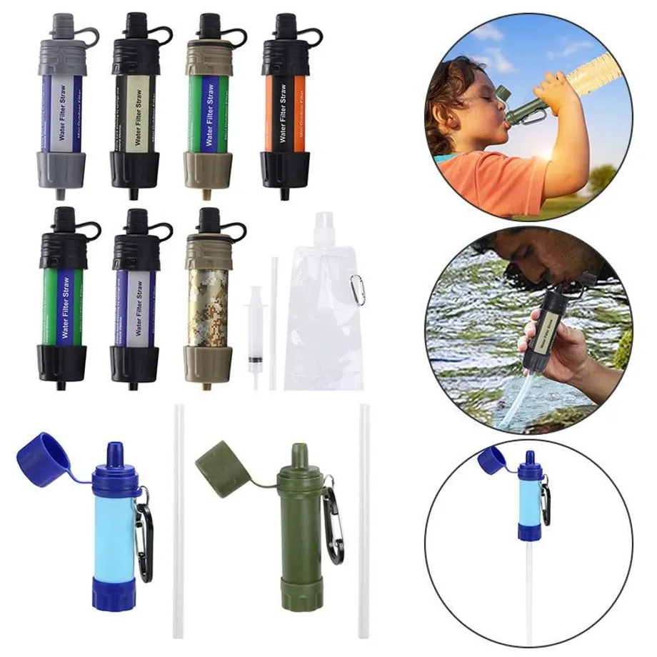 Venkovní pitná voda Filtrační nástroje Hiking Survival Water Purifier w / Straw pro nouzové kempování Hiking Backpack Survival Tool