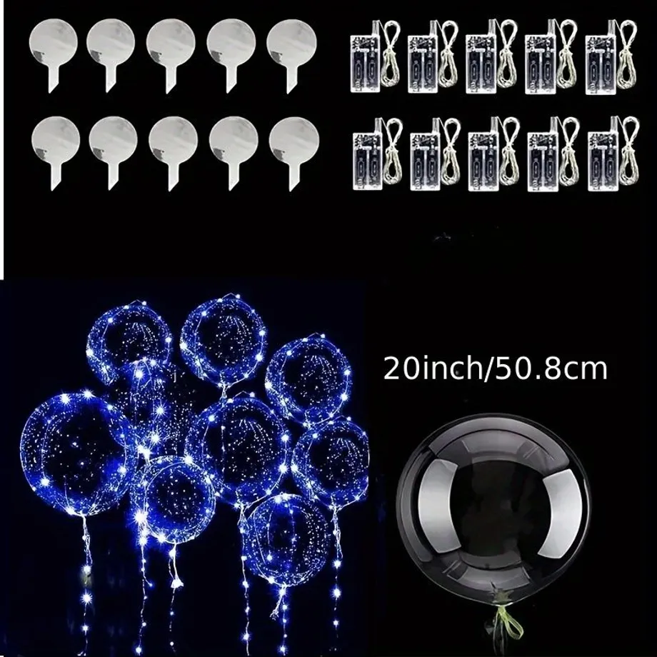 10 Ks Balonů Bobo S LED Svítivými Transparentními Balony Pro Dětský Den, Vánoce, Svatby, Valentinky, Halloween, Párty, Narozeniny, Den Díkůvzdání, Světlé Párty Pro Dekorace Interiérů A Exteriérů, Dekorace Scény Výročí Párty