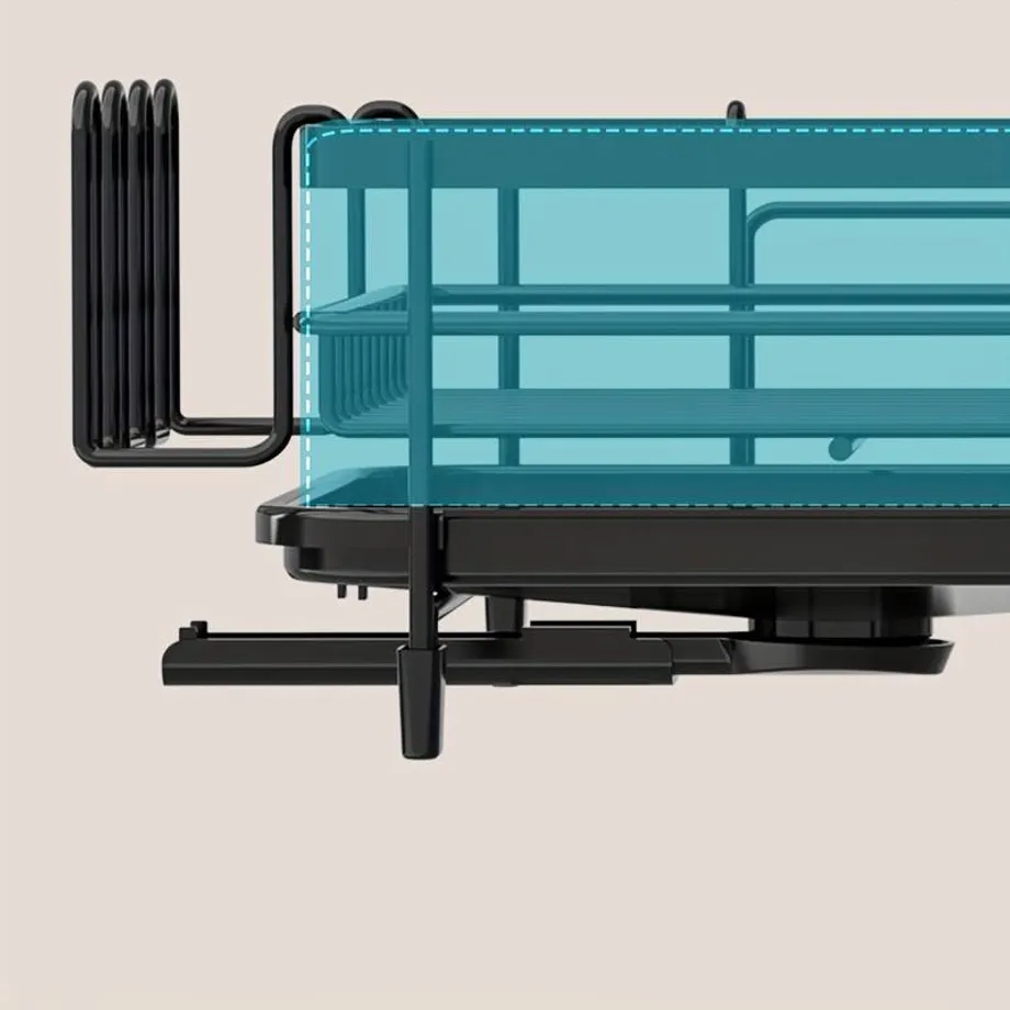 1ks Rozkládací sušák na nádobí s odkapem, držáky na náčiní a hrnky, Sklopný odkapávač na kuchyňskou linku - Praktické kuchyňské doplňky