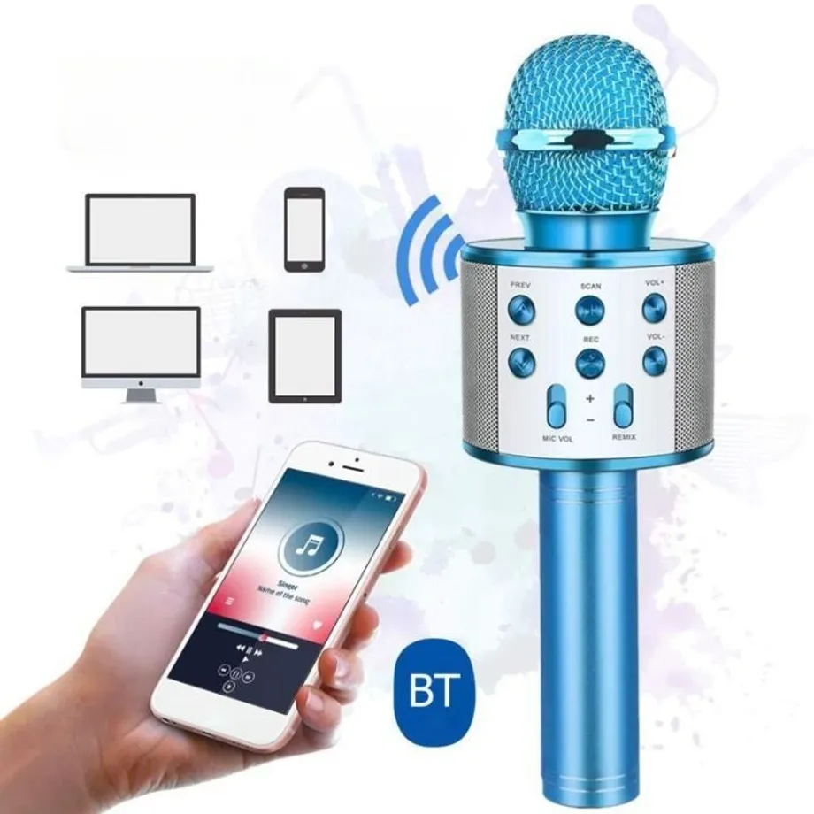 Bezdrátový bluetooth karaoke mikrofon s funkcí nahrávání