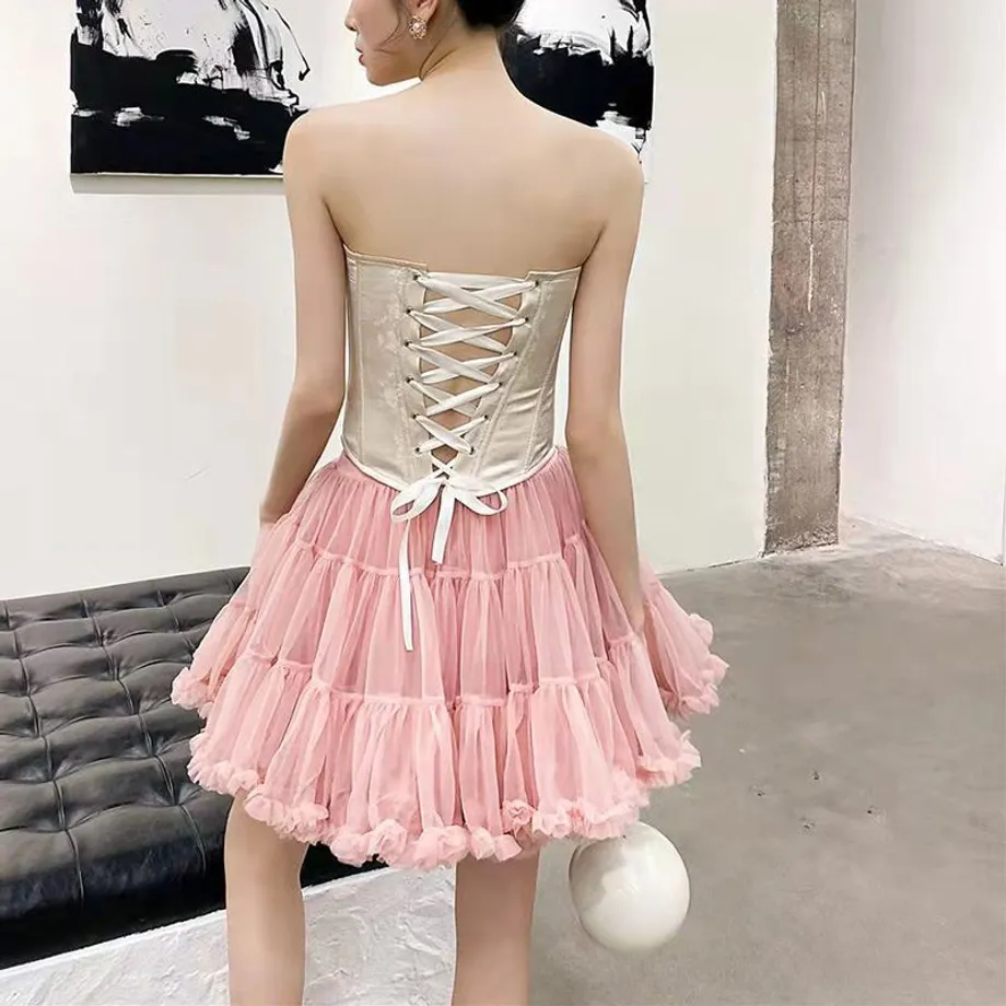 Pastelově růžová balerína tylu Tutu Tutu sukně Puffy Ruffle vrstvené Lolita spodnička Underskirt