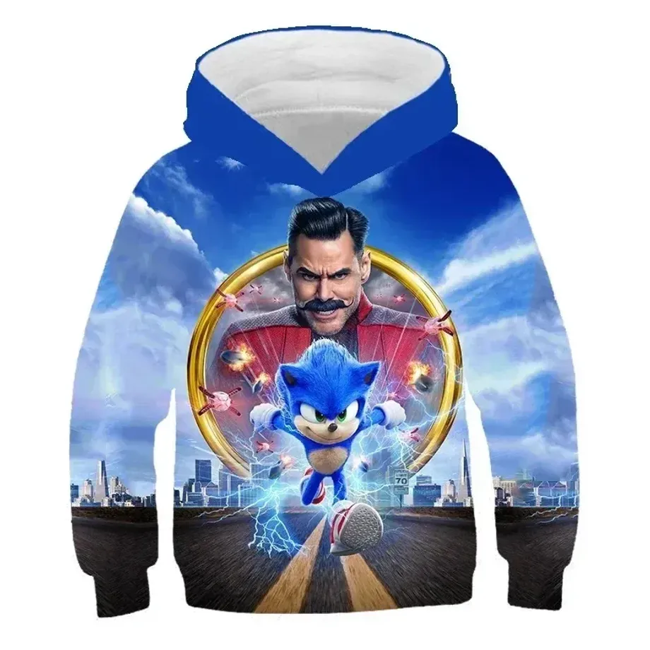 Dětská unisex mikina s kapucí a motivy 3D potisku ježka Sonic