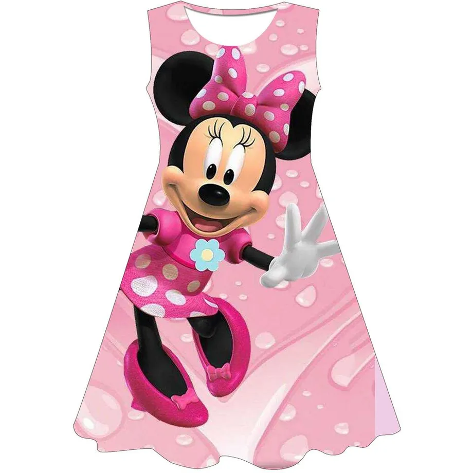 Dívčí letní šaty bez rukávů s motivem oblíbené Minnie Mouse