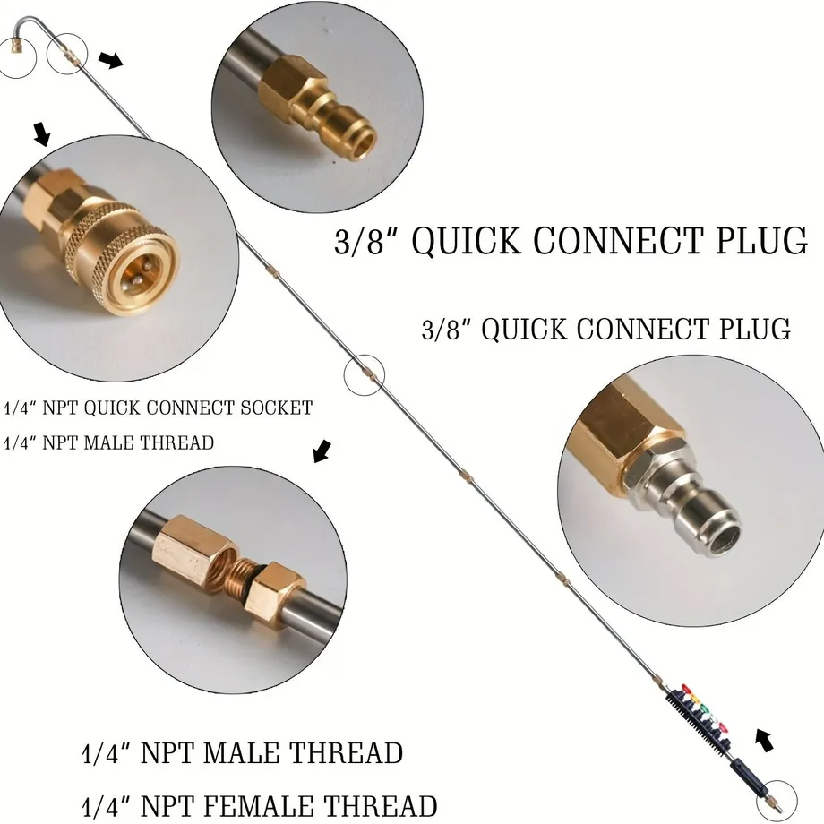 1 sada vysokotlakého čisticího stroje Čištění s dlouhou rukojetí Prodlužovací hůlkový žlab Vysokotlaká vodní pistole 2,54/10,16 cm Quick Connect Upgrade ostřikovací tryska se 6 rozprašovacími tryskami