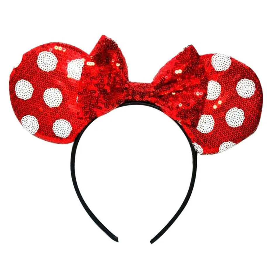 Dětská trendy flitrovaná čelenka s oušky v motivech Mickey a Minnie Mouse