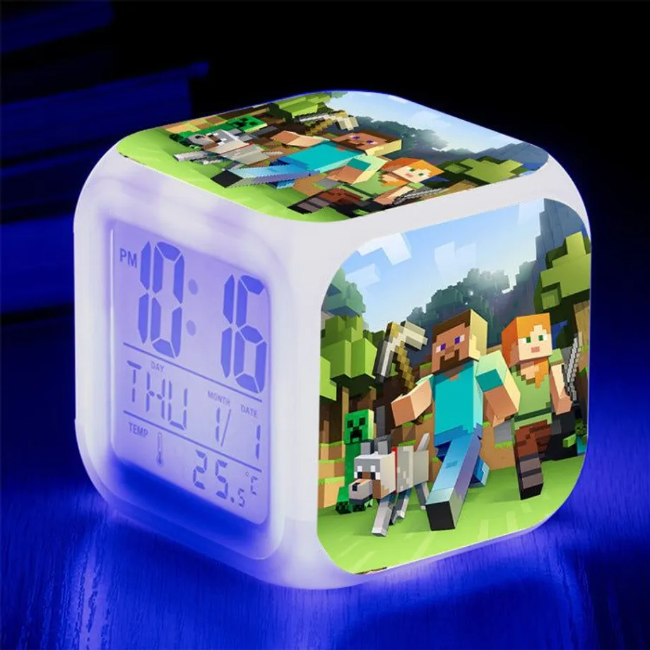 Budík Minecraft s digitálními hodinami s LED displejem