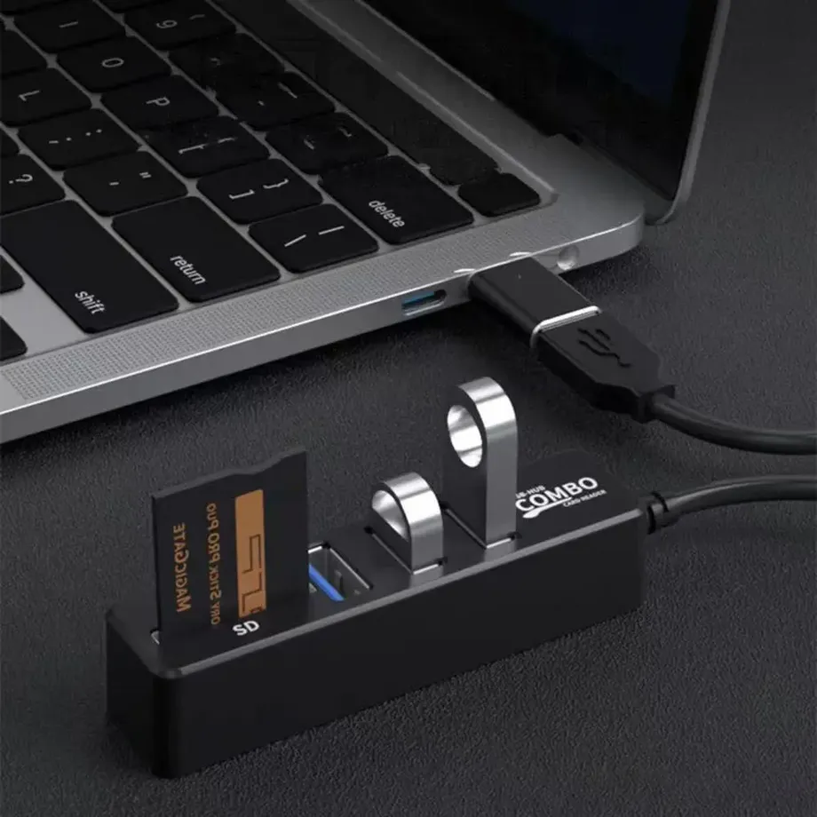 Spolehlivý 5v1 USB Hub, přenosný, bez ovladače, vysokorychlostní přenos dat, USB 2.0, více rozbočovačů, adaptér, čtečka SD karet/karet TF