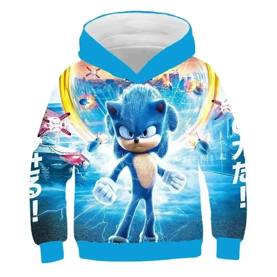 Dětská unisex mikina s kapucí a motivy 3D potisku ježka Sonic