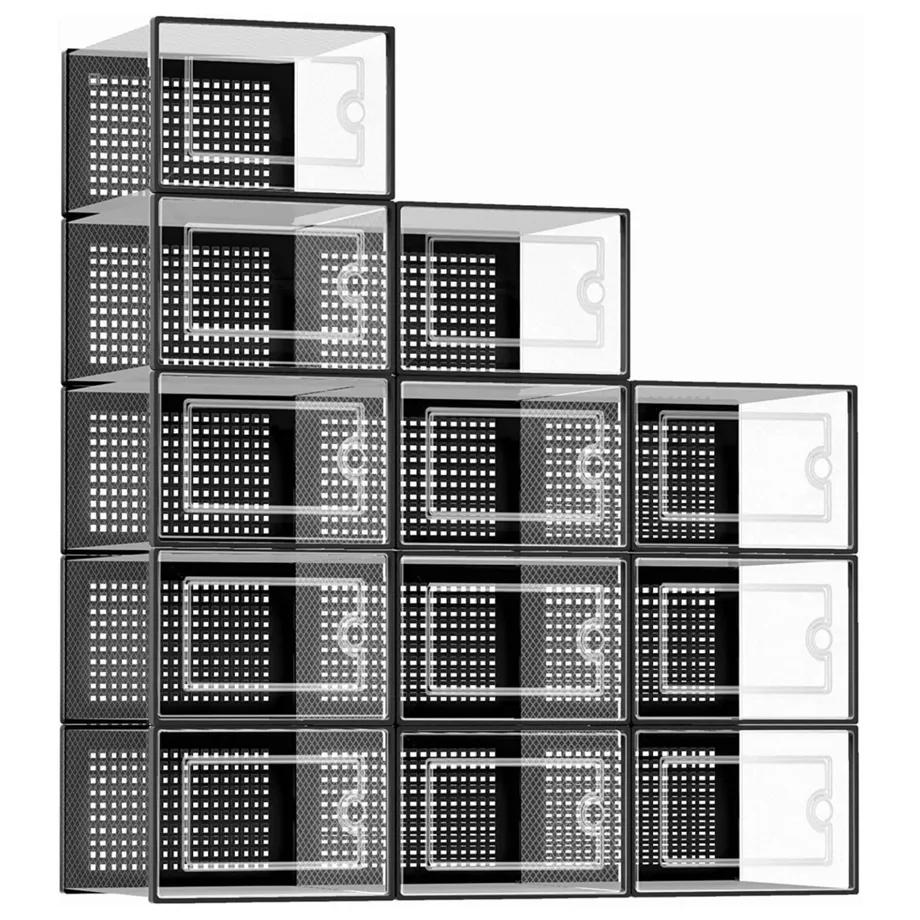 12 ks Průhledné úložné boxy na boty, Sestavitelné velké boxy na tenisky a plátěné boty, Ideální jako dárek