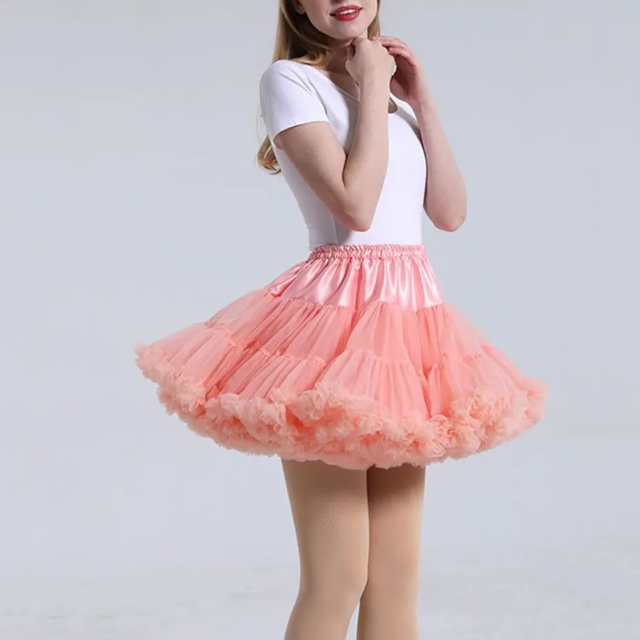 Pastelově růžová balerína tylu Tutu Tutu sukně Puffy Ruffle vrstvené Lolita spodnička Underskirt