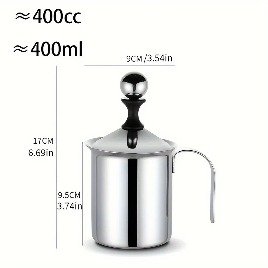 Manuální pěnič mléka 400 ml z nerezové oceli s dvojitým sítkem pro pěnu na Cappuccino a kávu